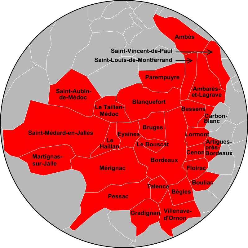 Les 28 communes de la metropole bordelaise